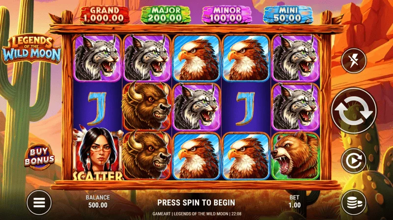 Legends of the Wild Moon - 5×3 grid game screen